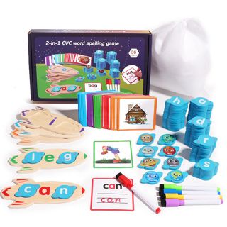 Montessori Educational Wooden CVC Word Spelling Flash Cards