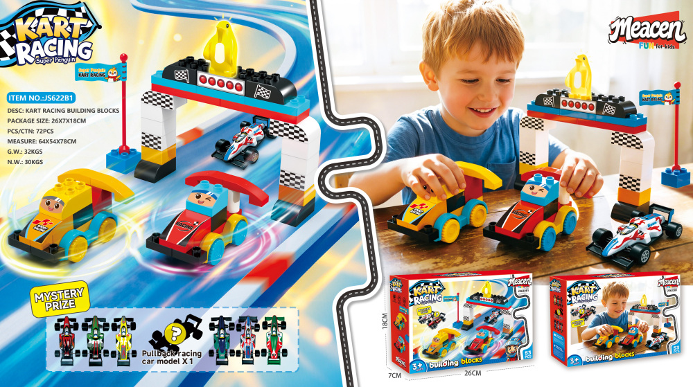 Go-Kart Racing Building Block Set with Die-Cast Car