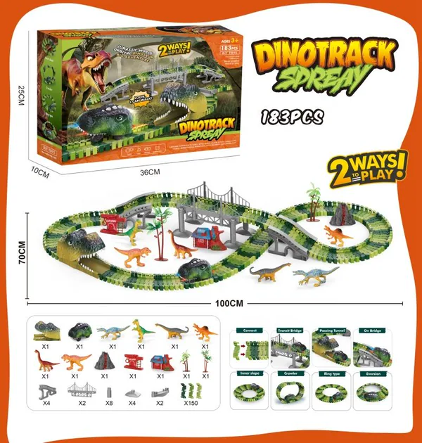 Battery Operated 183PCS Dinosaur Slot Car Racing Track - view 3