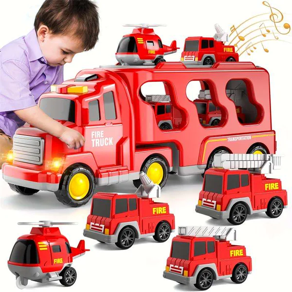 5 in 1 Friction Powered Fire Truck Interchangeable Vehicle Set