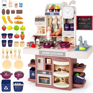 Kitchen Set Toy with Realistic Steam and Light-up Pretend Play