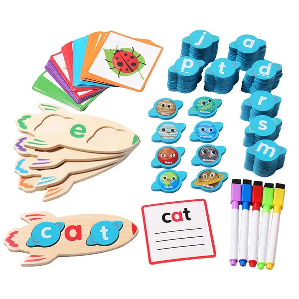 Montessori Educational Wooden CVC Word Spelling Flash Cards - view 2