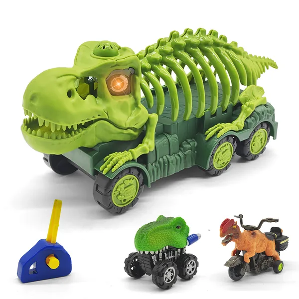 Portable Pull Back Dinosaur Truck Carrier with Light and Music - view 3